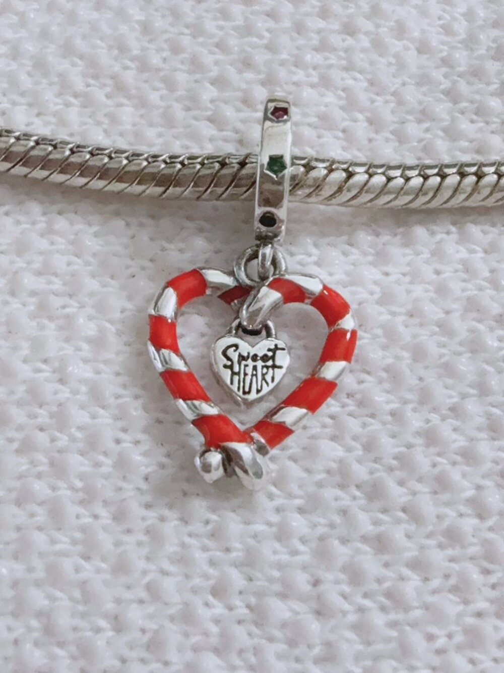 Double Candy Cane Heart Christmas Dangle Charm For Pandora Bracelet Necklace